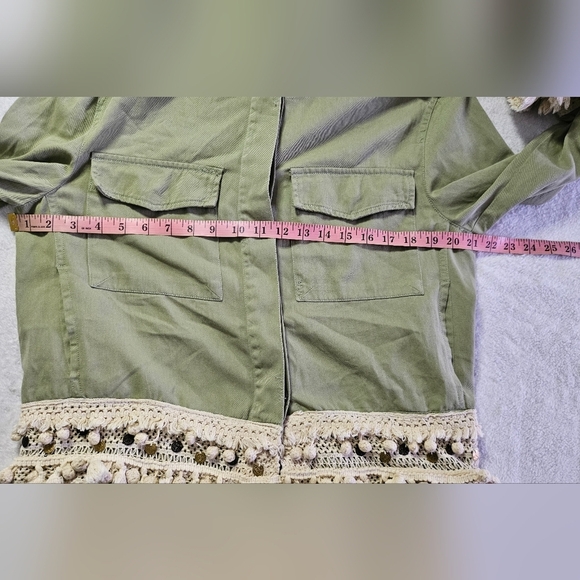 Zara Woman Outerwear Army Green Tassel Pom Fringe Boho Jacket - Picture 6 of 13